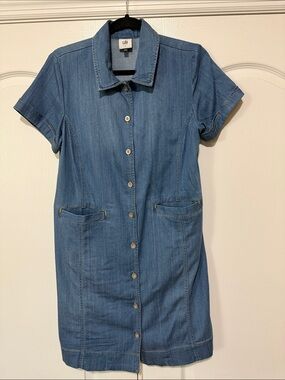 CAbi Denim Blue Short-Sleeve Button-Front Mini Dress